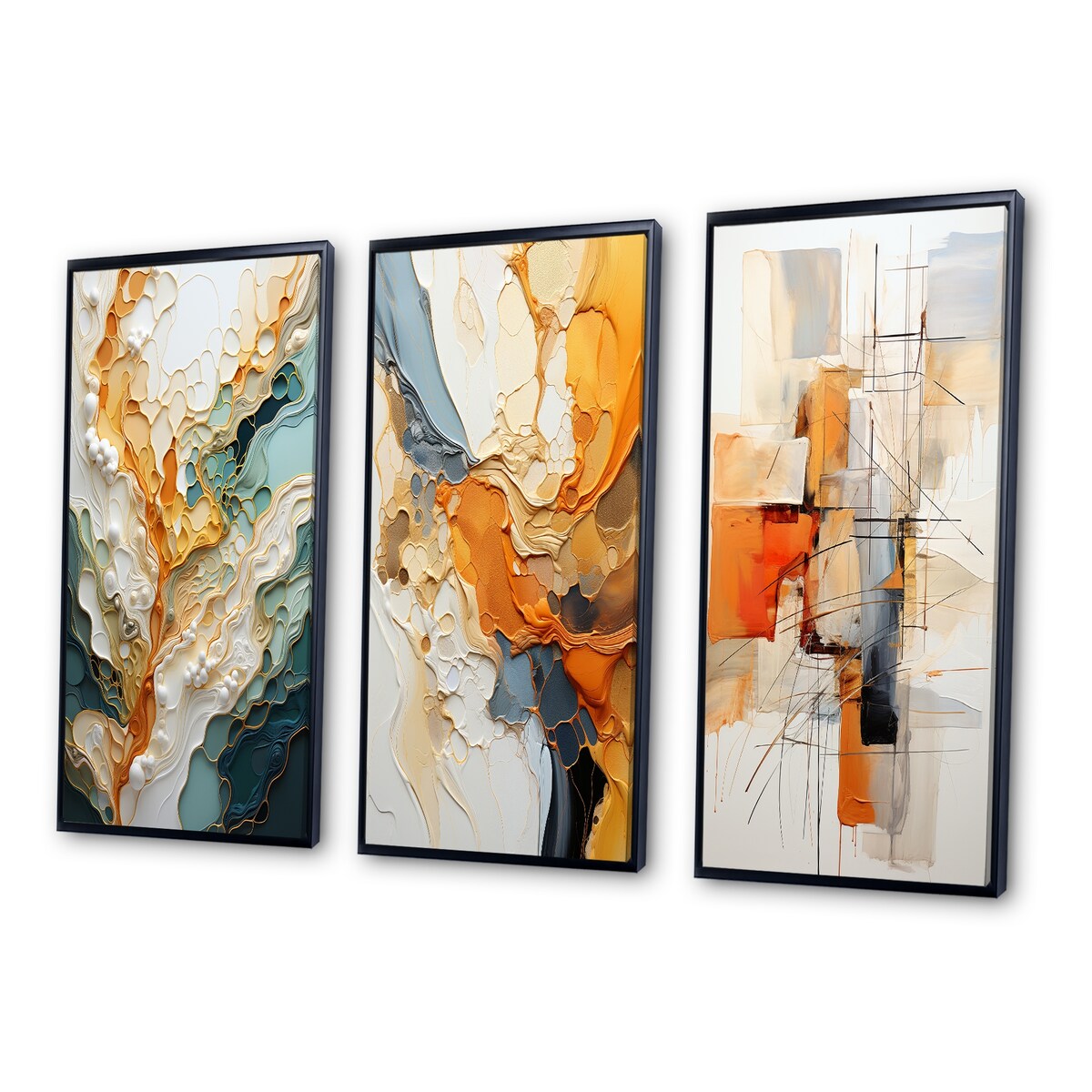 Designart Orange White Line Art Organic Abstraction Abstract Wall Art Set di 3 pezzi per l'arredamento del soggiorno