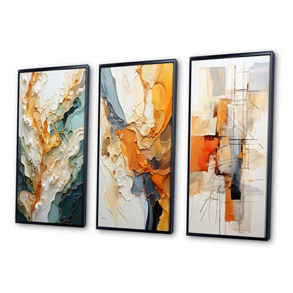 Designart Orange White Line Art Organic Abstraction Abstract Wall Art Set di 3 pezzi per l'arredamento del soggiorno