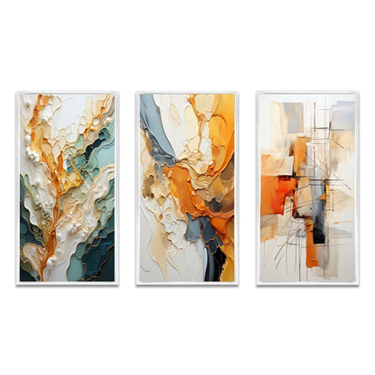 Designart Orange White Line Art Organic Abstraction Abstract Wall Art Set di 3 pezzi per l'arredamento del soggiorno