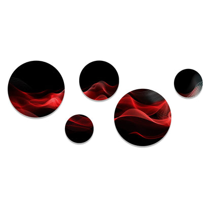 Designart Rosso Nero Contemplativo Astrazione IX Modern Waves Metallo Rotondo Arte da Parete Set di 5