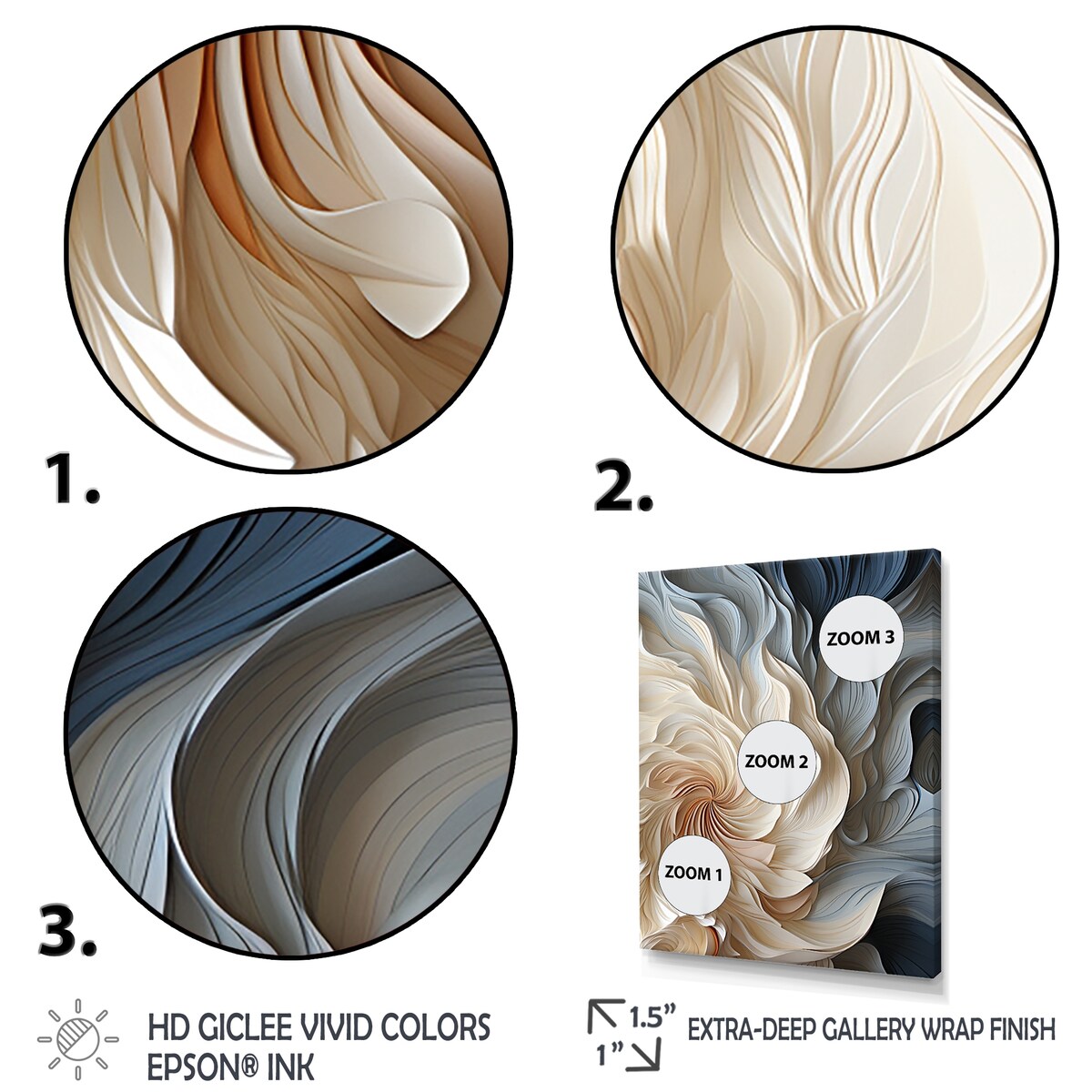 Decorazione murale astratta geometrica blu a spirale II con piume bianche e blu Designart - Decorazione murale moderna con cornice per ingresso