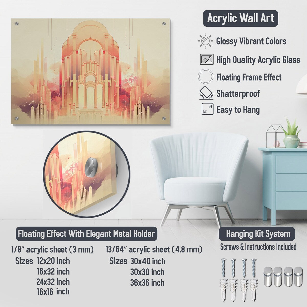 Decorazione murale lucida con onde costiere in stile III, motivo bianco e blu, motivo Papercut Designart - Decorazione murale in acrilico con onde costiere per camera da letto