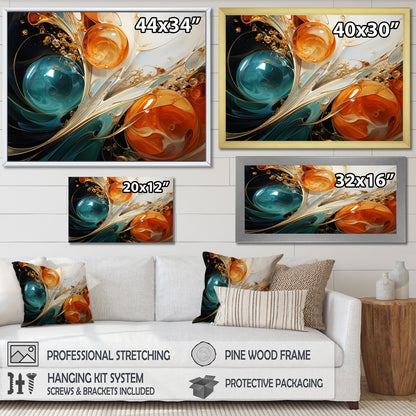 Designart Bianco Blu e Arancione Inchiostro Tempesta III Dipinto Astratto Blu Decorazione da Parete Moderna Camera da Letto Tela Incorniciata Arte da Parete