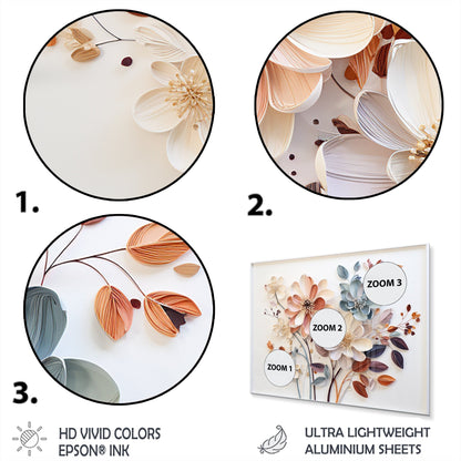 Designart Collage Botanico Bianco Astratto Botanico Arte da Parete in Metallo per Soggiorno