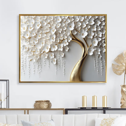 Designart White Orchid Tree Garden Of Branchs IV Tree Floral Framed Wall Art For Living Room