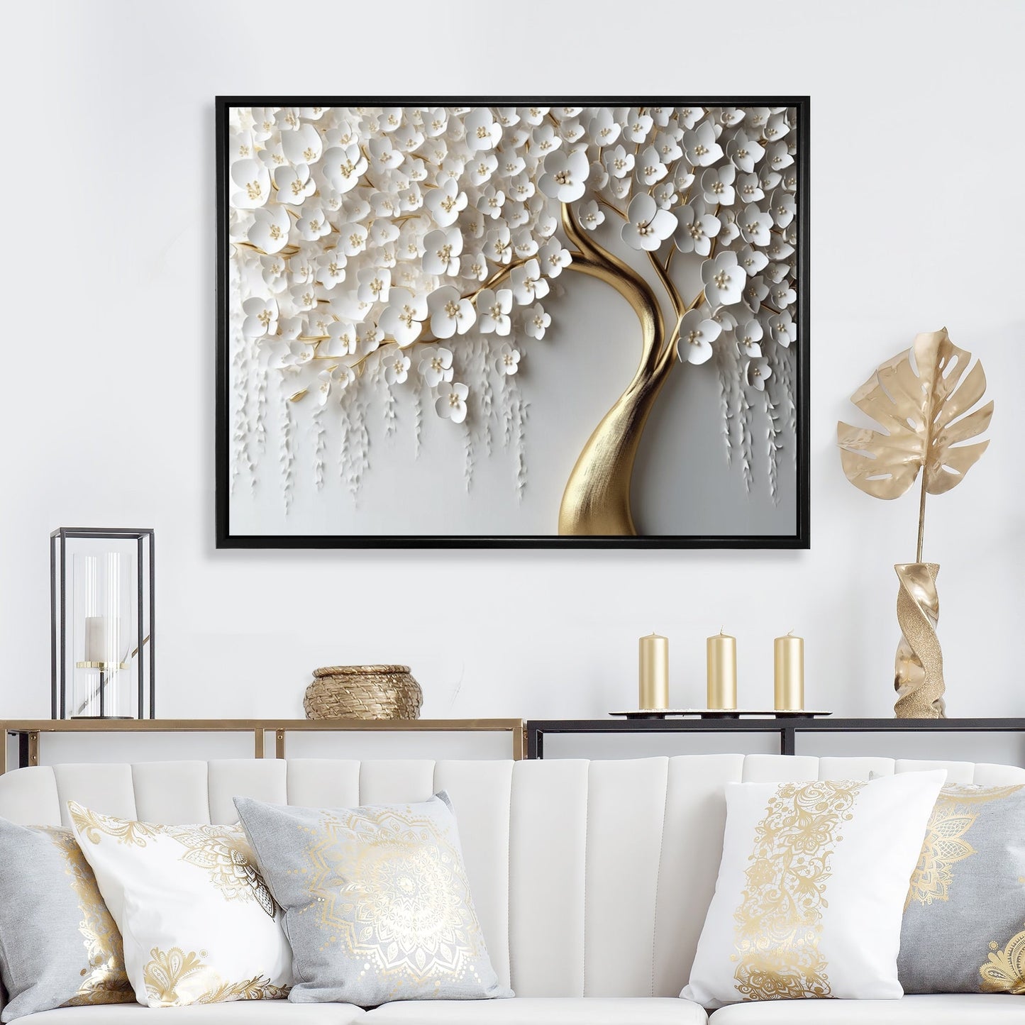 Designart White Orchid Tree Garden Of Branchs IV Tree Floral Framed Wall Art For Living Room