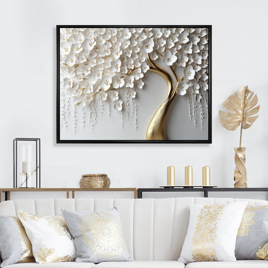 Designart White Orchid Tree Garden Of Branchs IV Tree Floral Framed Wall Art For Living Room