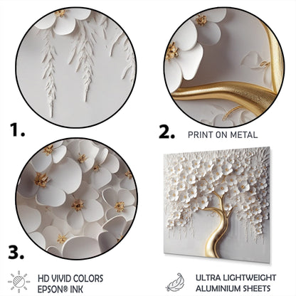 Designart White Orchid Tree Garden Of Branchs VIII Tree Floral Metal Round Wall Art Print su metallo