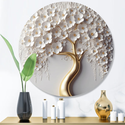 Designart White Orchid Tree Garden Of Branchs VIII Tree Floral Metal Round Wall Art Print su metallo