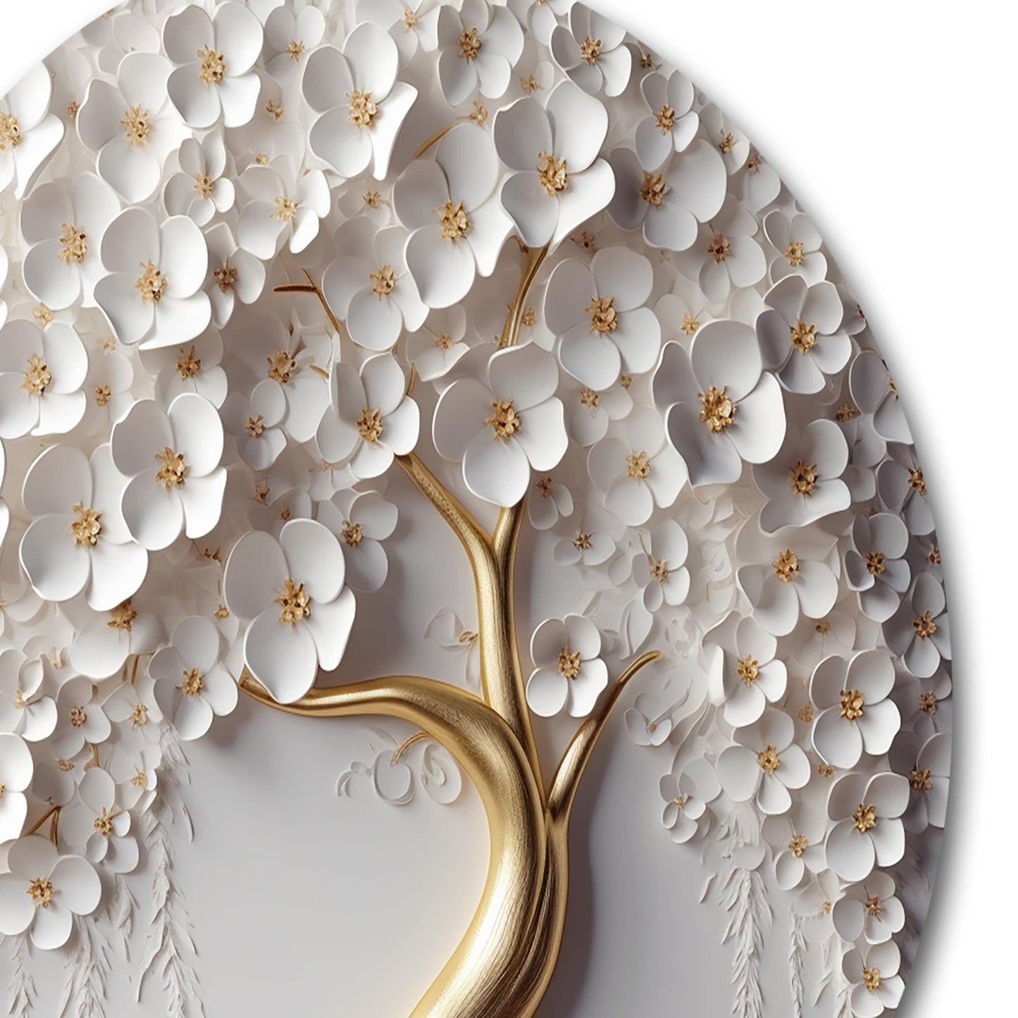 Designart White Orchid Tree Garden Of Branchs VIII Tree Floral Metal Round Wall Art Print su metallo
