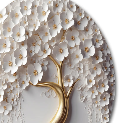 Designart White Orchid Tree Garden Of Branchs VIII Tree Floral Metal Round Wall Art Print su metallo