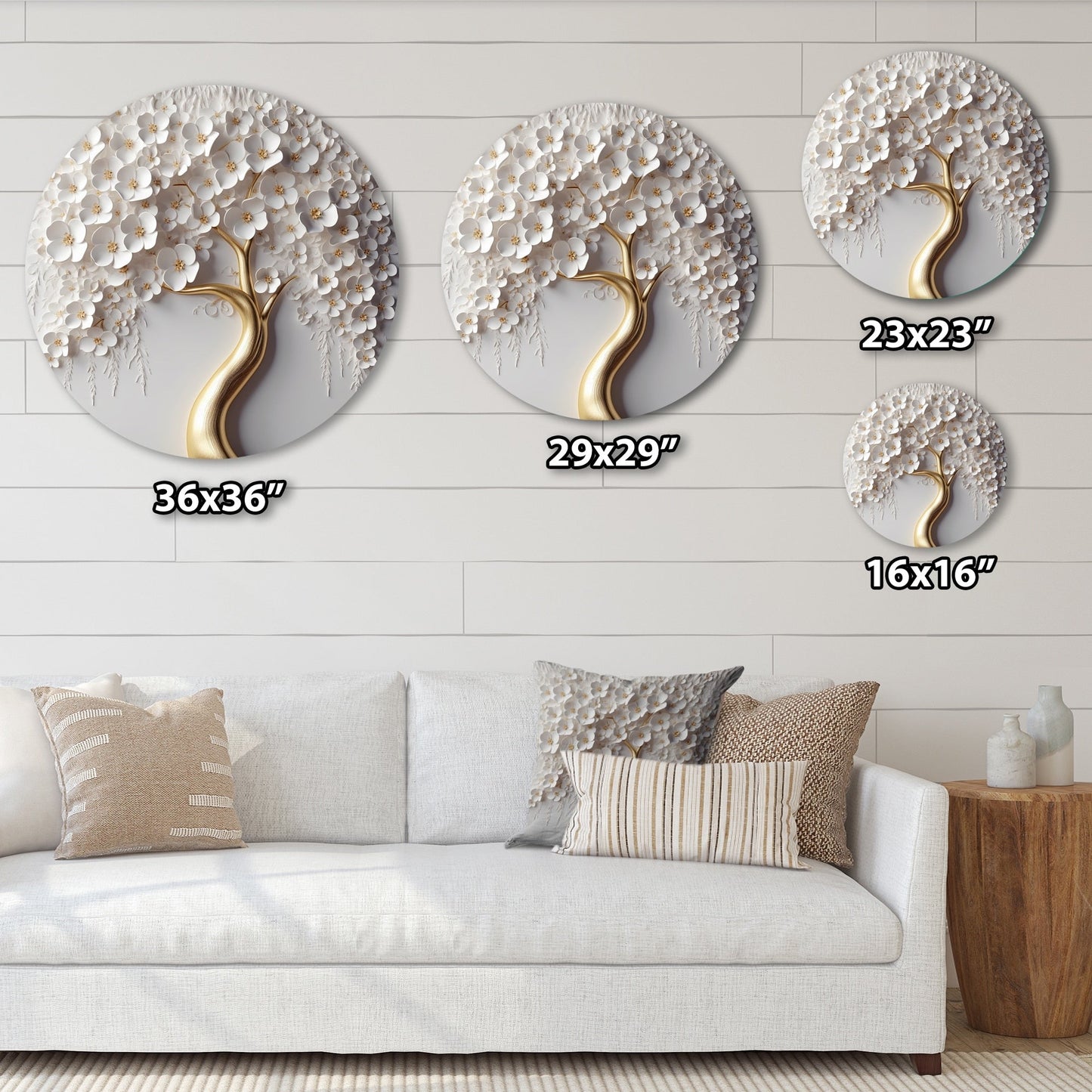 Designart White Orchid Tree Garden Of Branchs VIII Tree Floral Metal Round Wall Art Print su metallo