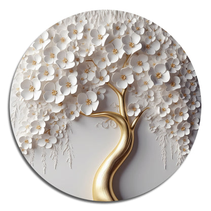 Designart White Orchid Tree Garden Of Branchs VIII Tree Floral Metal Round Wall Art Print su metallo