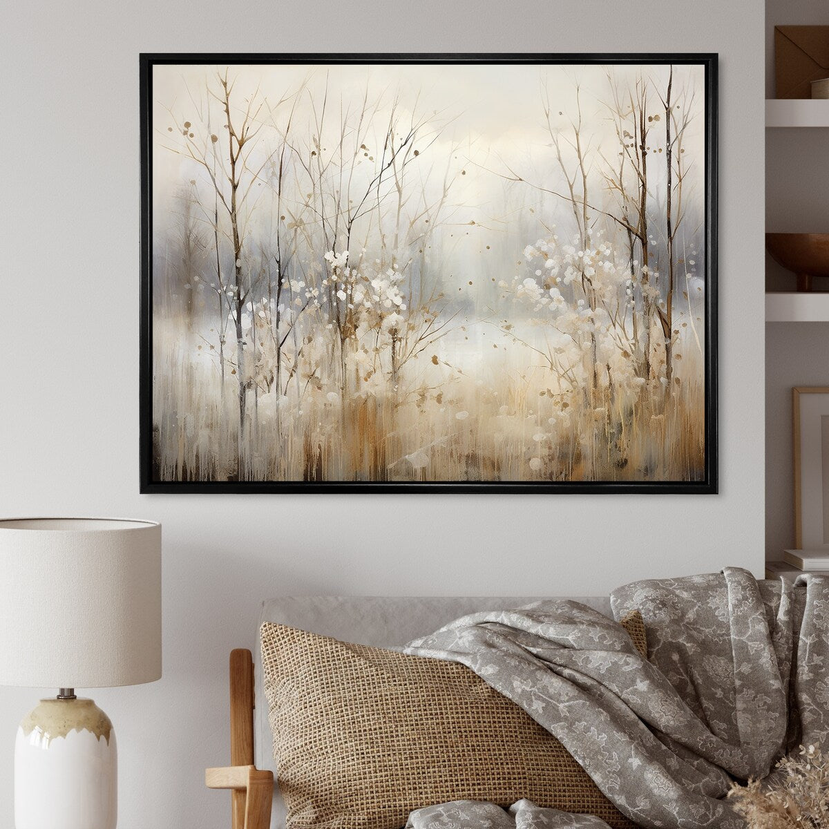 Designart Winter Meadow View Calmness II Decorazione murale Meadow Grey - Decorazione murale tradizionale in tela incorniciata per camera da letto