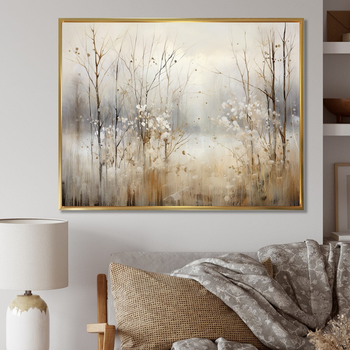Designart Winter Meadow View Calmness II Decorazione murale Meadow Grey - Decorazione murale tradizionale in tela incorniciata per camera da letto