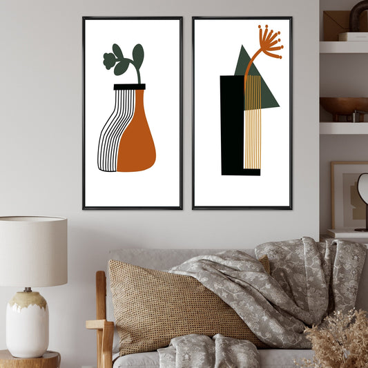 Designart Bohemian Mid Century Geometric Typography VI Set di 2 pezzi di arte geometrica con cornice