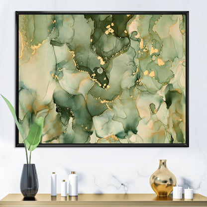Designart Green Luxury Abstract Fluid Art I Stampa artistica moderna su tela incorniciata