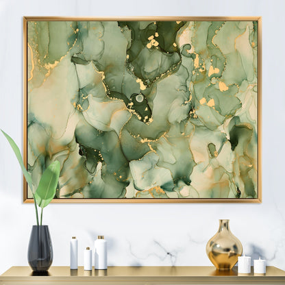 Designart Green Luxury Abstract Fluid Art I Stampa artistica moderna su tela incorniciata