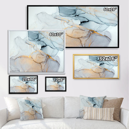 Designart Luxry Blue And Grey Marble Art Ripples II - Quadro su tela con cornice astratta