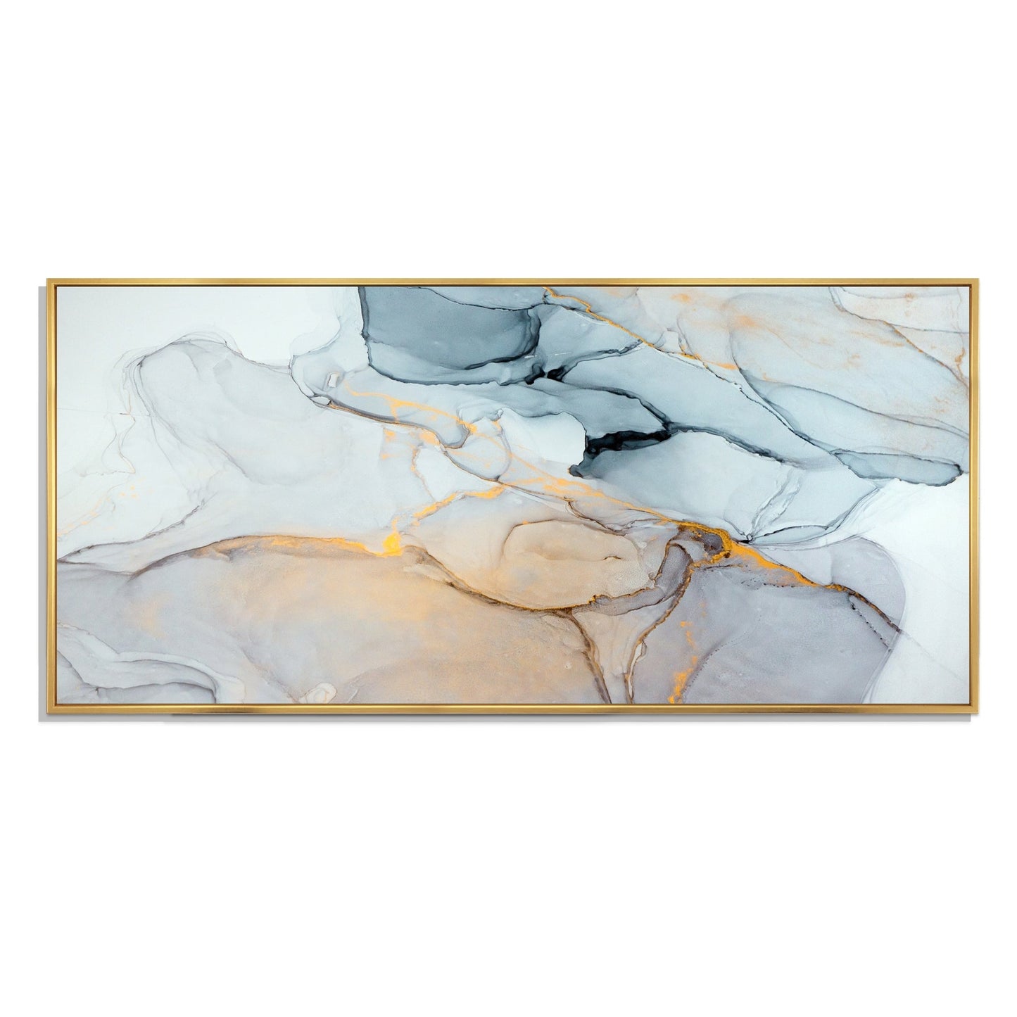 Designart Luxry Blue And Grey Marble Art Ripples II - Quadro su tela con cornice astratta