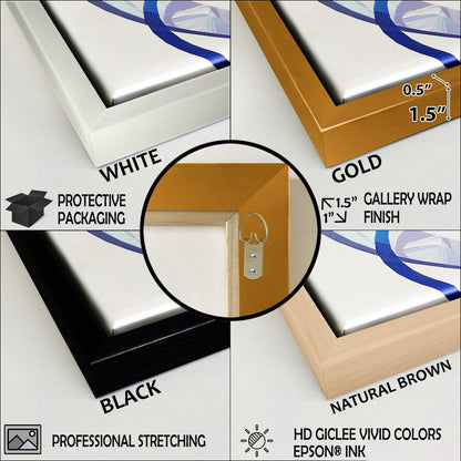 Designart Luxry Blue And Grey Marble Art Ripples II - Quadro su tela con cornice astratta