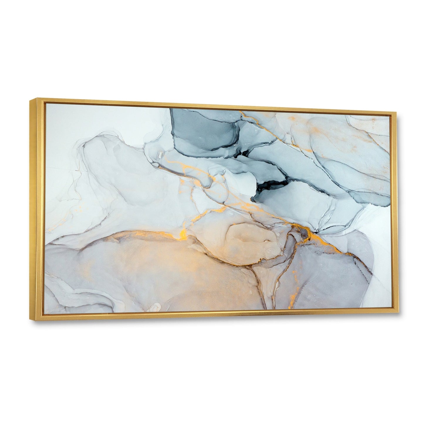 Designart Luxry Blue And Grey Marble Art Ripples II - Quadro su tela con cornice astratta