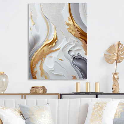 Designart 'White And Gold Marble Abstract I' - Arte moderna su tela da parete