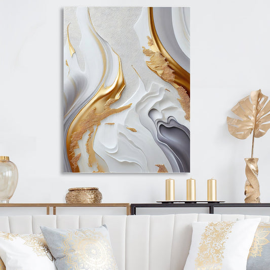 Designart 'White And Gold Marble Abstract I' - Arte moderna su tela da parete