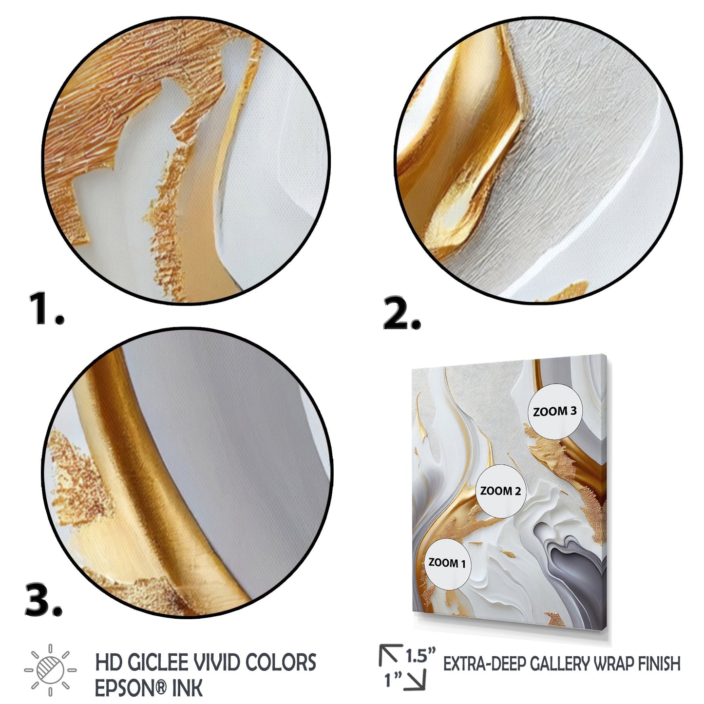 Designart 'White And Gold Marble Abstract I' - Arte moderna su tela da parete