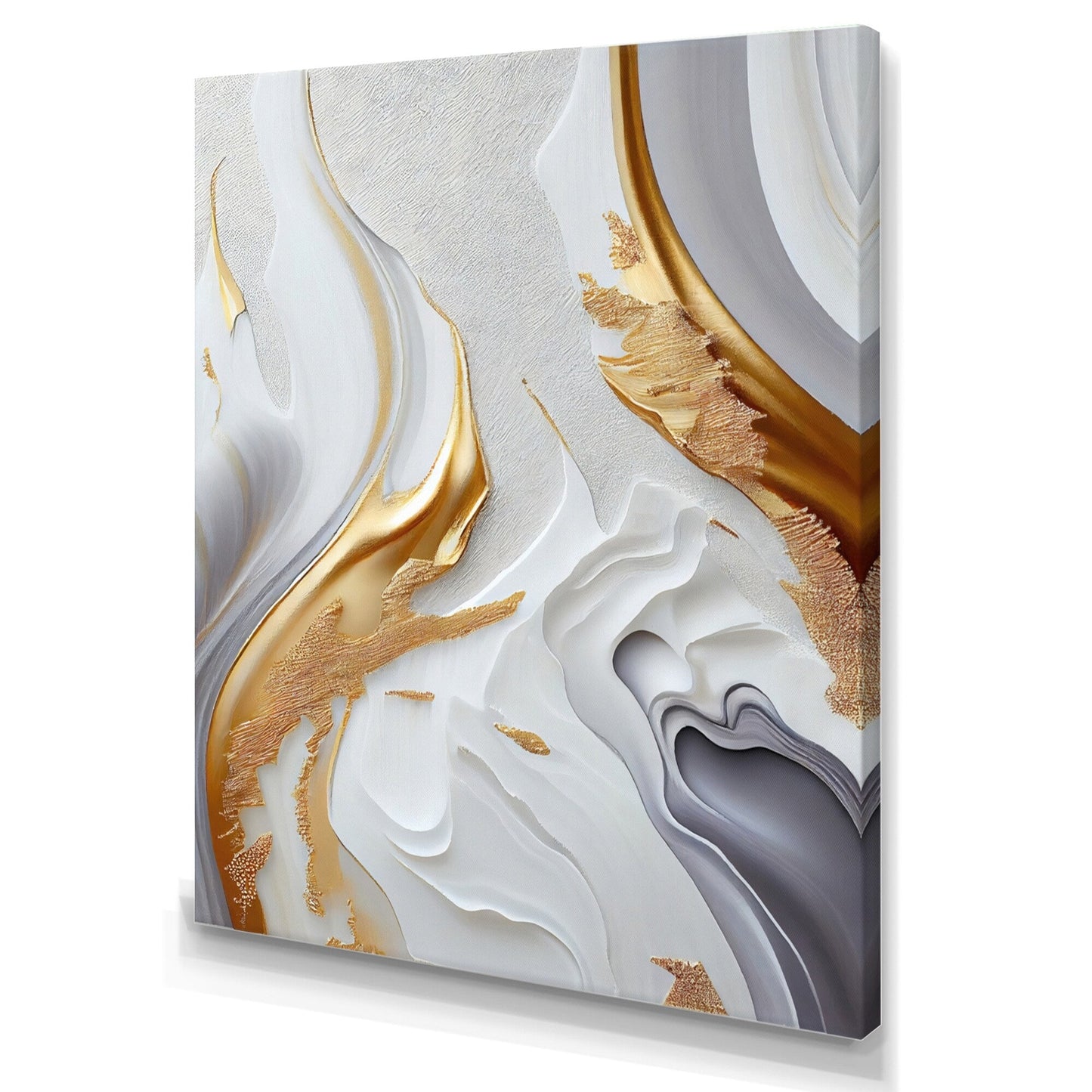 Designart 'White And Gold Marble Abstract I' - Arte moderna su tela da parete