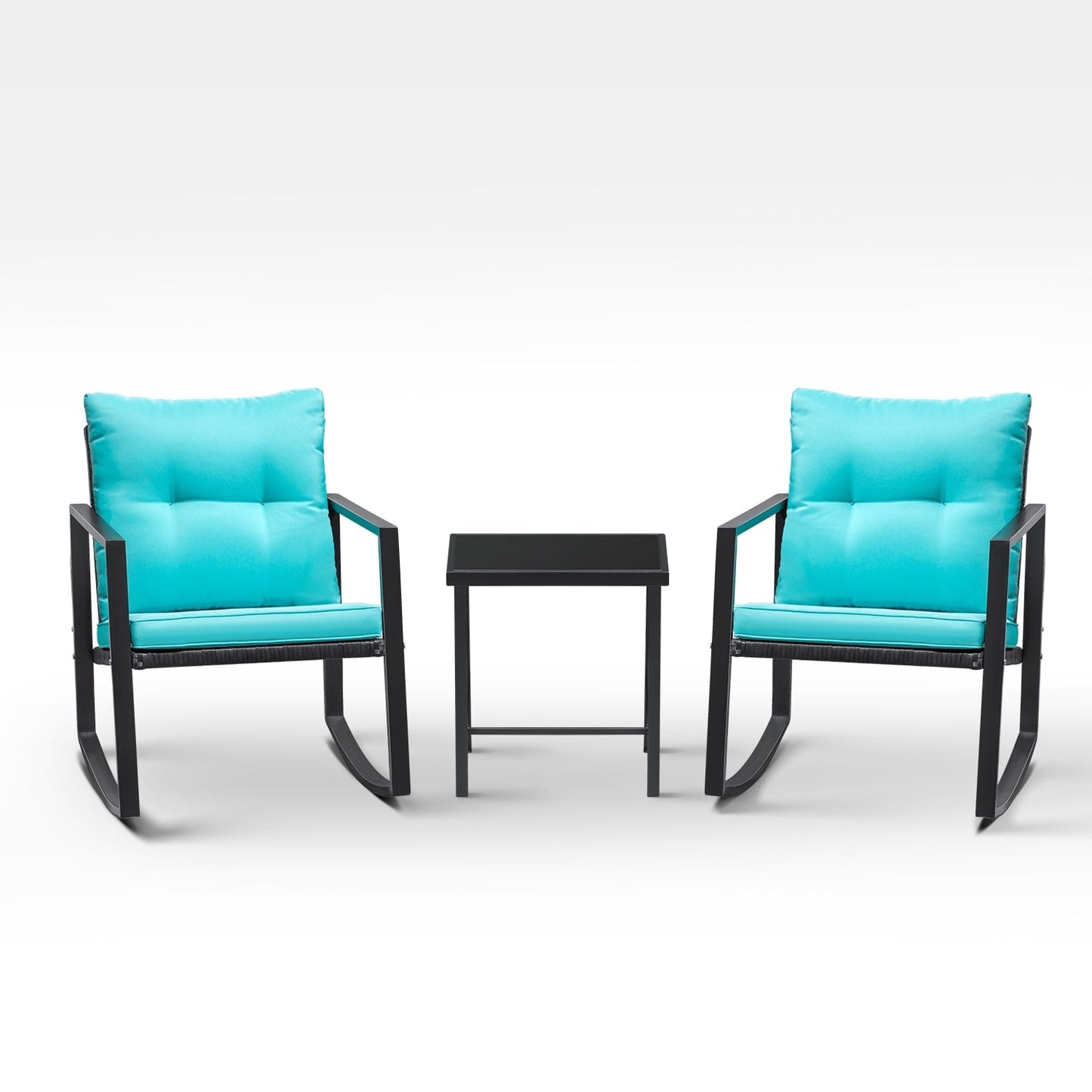 Lacoo Set da bistrot a dondolo da 3 pezzi, patio in vimini con tavolino da caffè in vetro