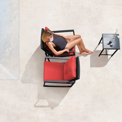 Lacoo Set da bistrot a dondolo da 3 pezzi, patio in vimini con tavolino da caffè in vetro