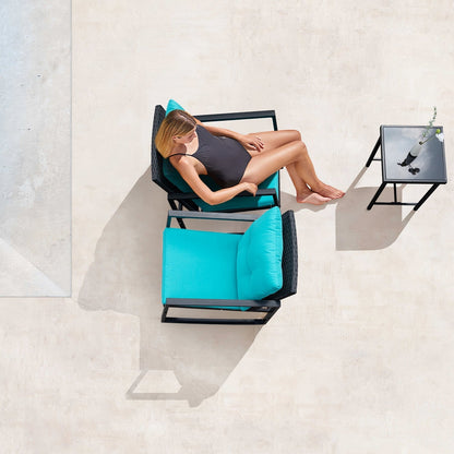 Lacoo Set da bistrot a dondolo da 3 pezzi, patio in vimini con tavolino da caffè in vetro