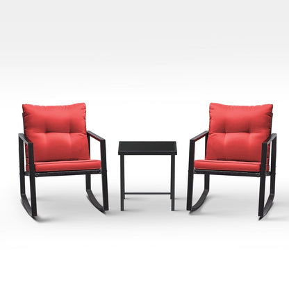 Lacoo Set da bistrot a dondolo da 3 pezzi, patio in vimini con tavolino da caffè in vetro