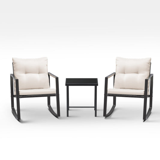 Lacoo Set da bistrot a dondolo da 3 pezzi, patio in vimini con tavolino da caffè in vetro