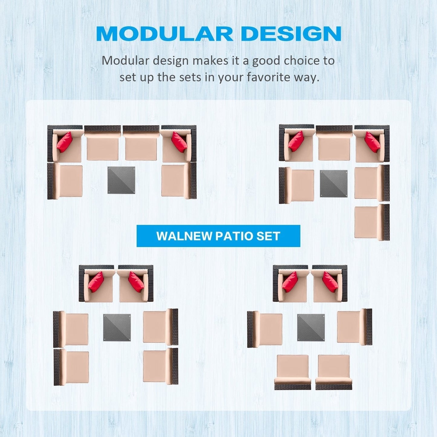 Lacoo 7 pezzi divano componibile da esterno in vimini e rattan set da conversazione