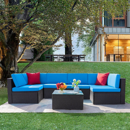 Lacoo 7 pezzi divano componibile da esterno in vimini e rattan set da conversazione