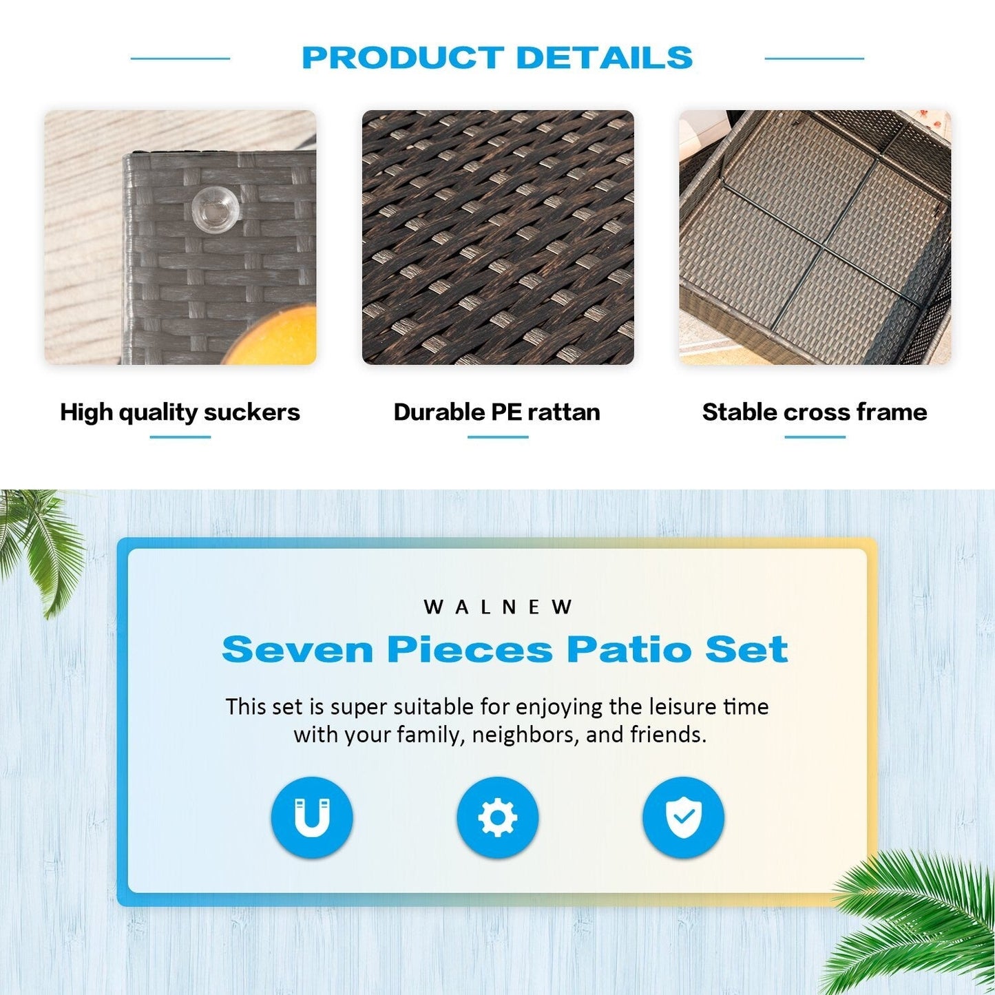 Lacoo 7 pezzi divano componibile da esterno in vimini e rattan set da conversazione