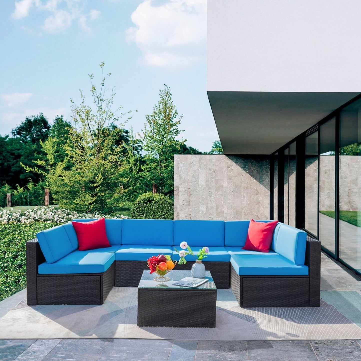 Lacoo 7 pezzi divano componibile da esterno in vimini e rattan set da conversazione