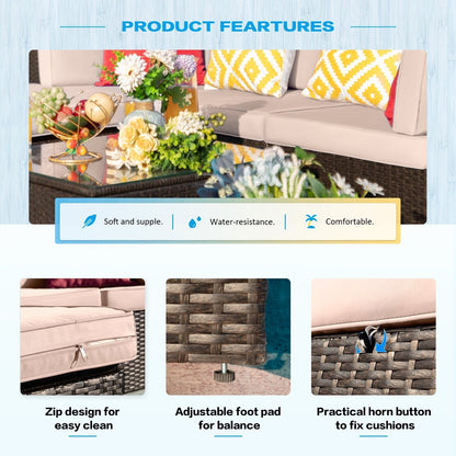 Lacoo 7 pezzi divano componibile da esterno in vimini e rattan set da conversazione