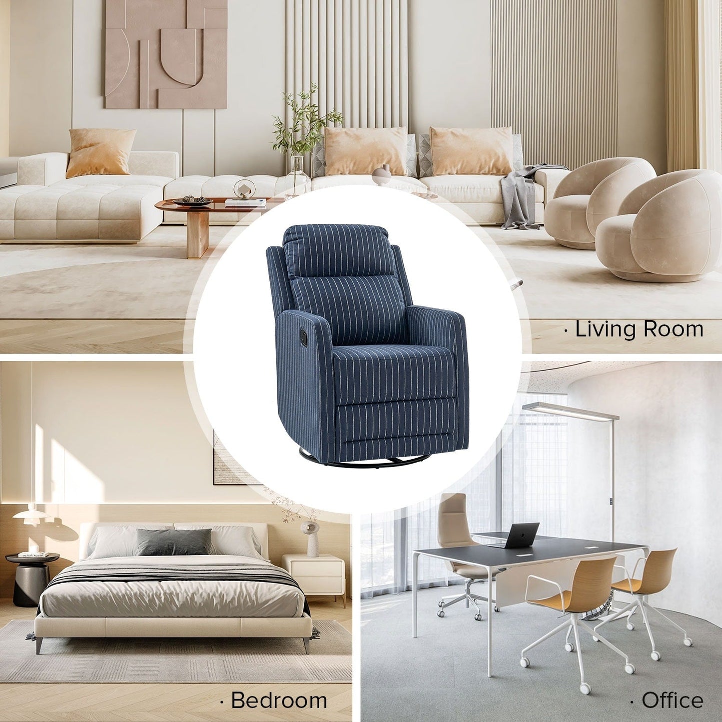 Poltrona reclinabile girevole a 360 gradi Diana Modern in poliestere di HULALA HOME