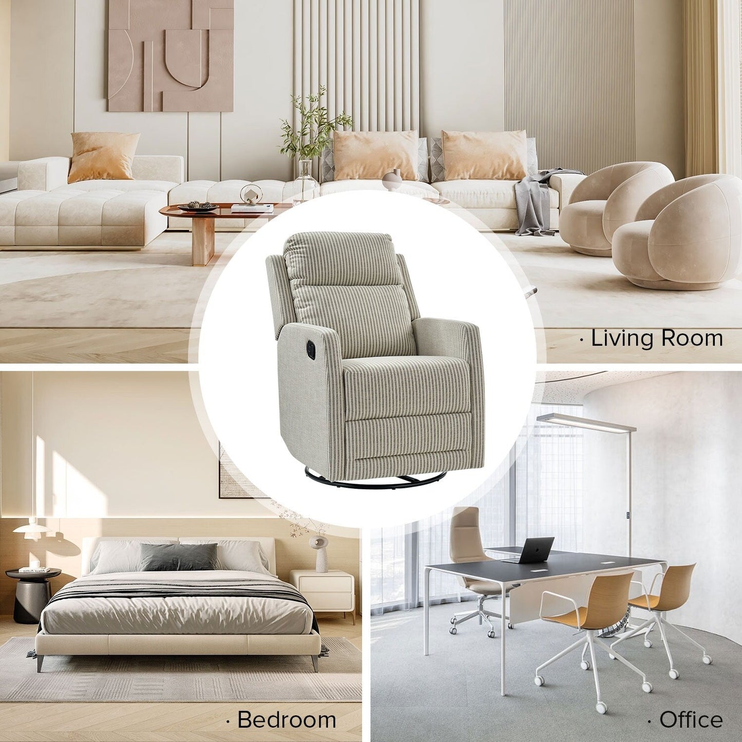 Poltrona reclinabile girevole a 360 gradi Diana Modern in poliestere di HULALA HOME