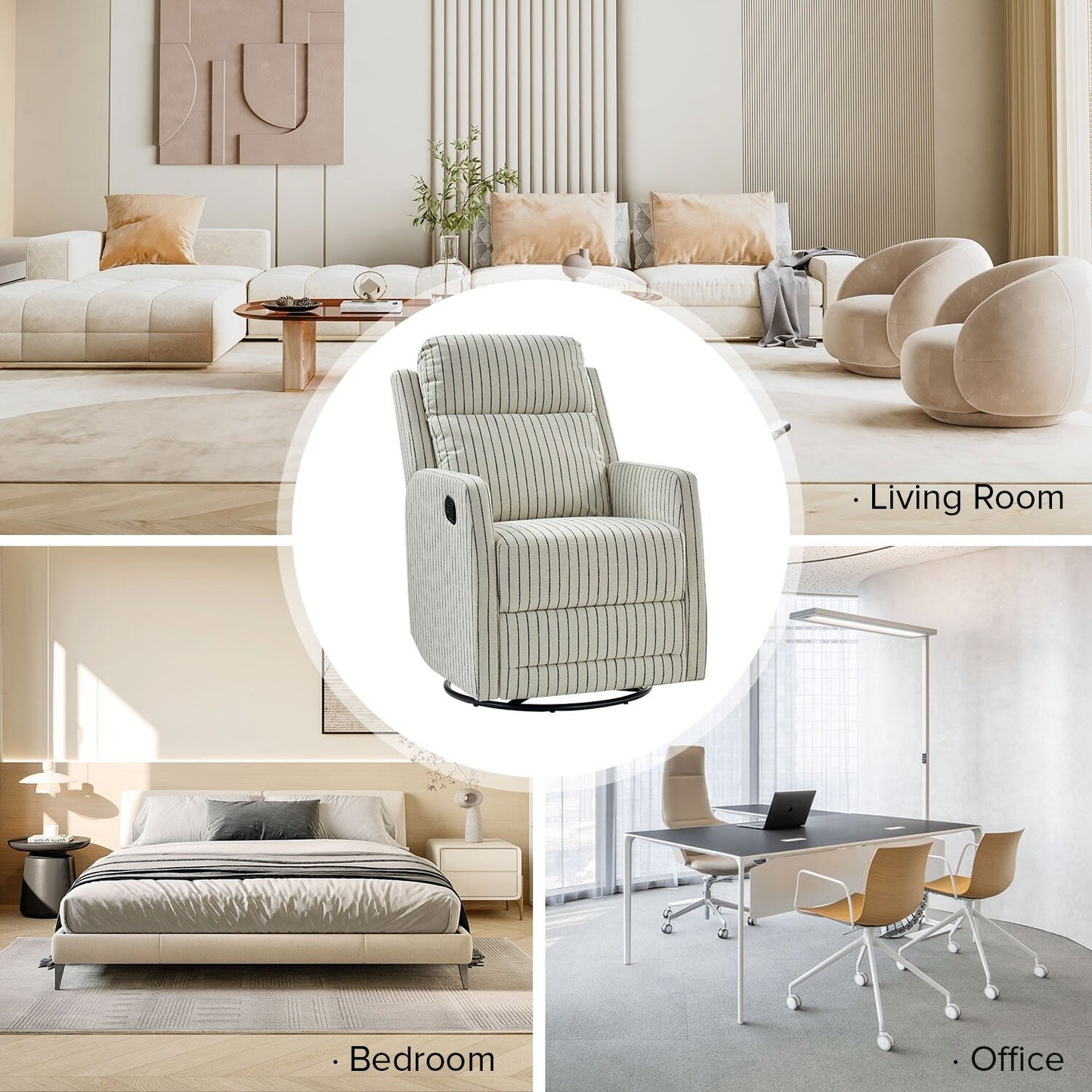 Poltrona reclinabile girevole a 360 gradi Diana Modern in poliestere di HULALA HOME