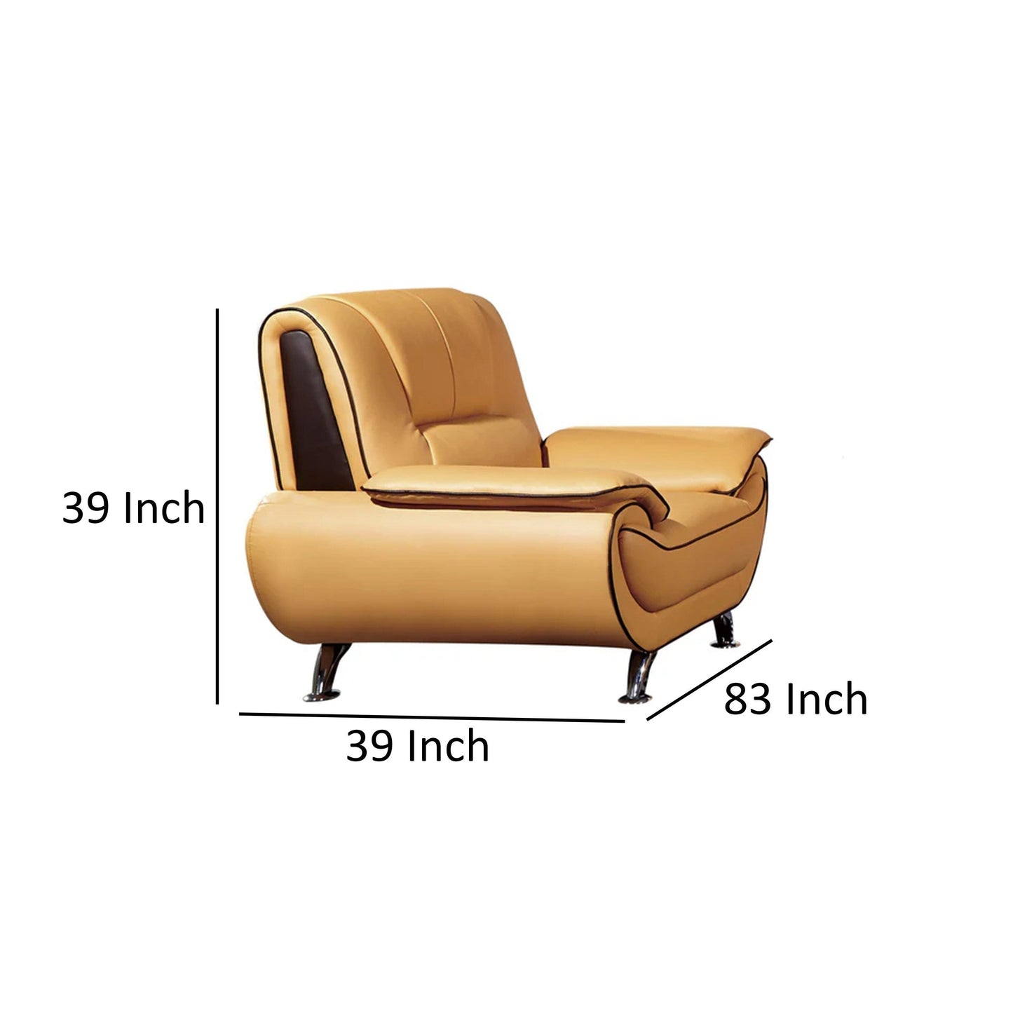 Divano Diana, nero, giallo, vera pelle, braccioli con cuscino, cromato, 83 pollici