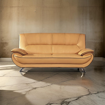 Divano Diana, nero, giallo, vera pelle, braccioli con cuscino, cromato, 83 pollici