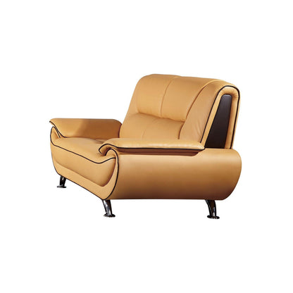 Divano Diana, nero, giallo, vera pelle, braccioli con cuscino, cromato, 83 pollici