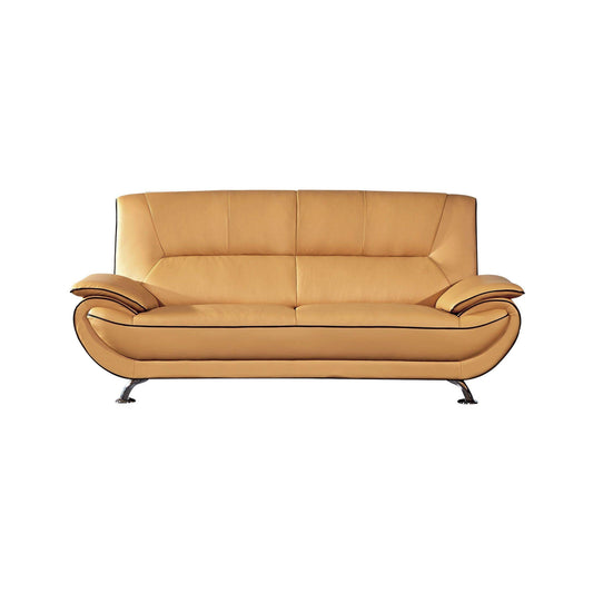 Divano Diana, nero, giallo, vera pelle, braccioli con cuscino, cromato, 83 pollici