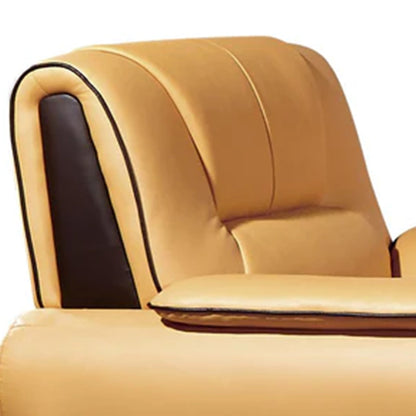 Divano Diana, nero, giallo, vera pelle, braccioli con cuscino, cromato, 83 pollici