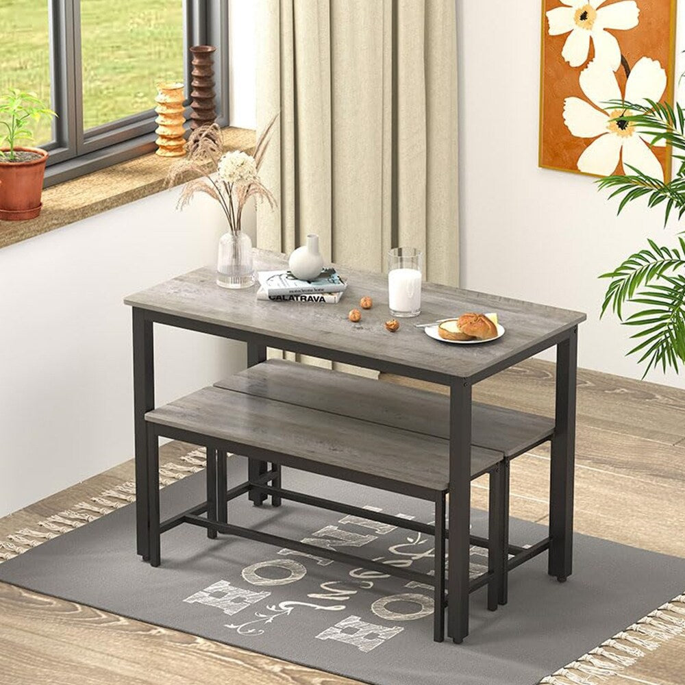 Set tavolo da pranzo, set tavolo da bar in legno, tavolo da cucina con 2 panche - 3 pezzi