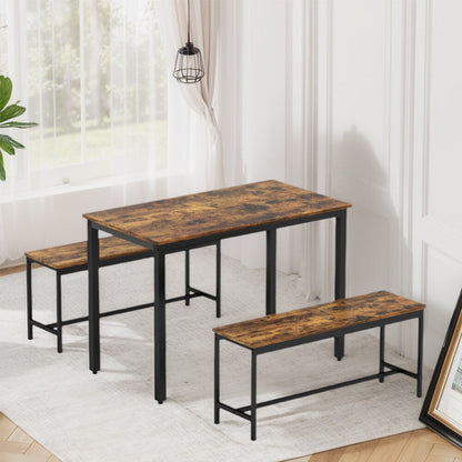 Set tavolo da pranzo, set tavolo da bar in legno, tavolo da cucina con 2 panche - 3 pezzi